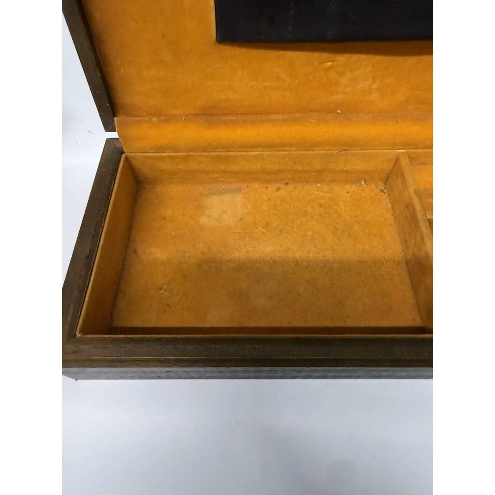 Vintage Wooden Jewelry Box With Wicker Lid